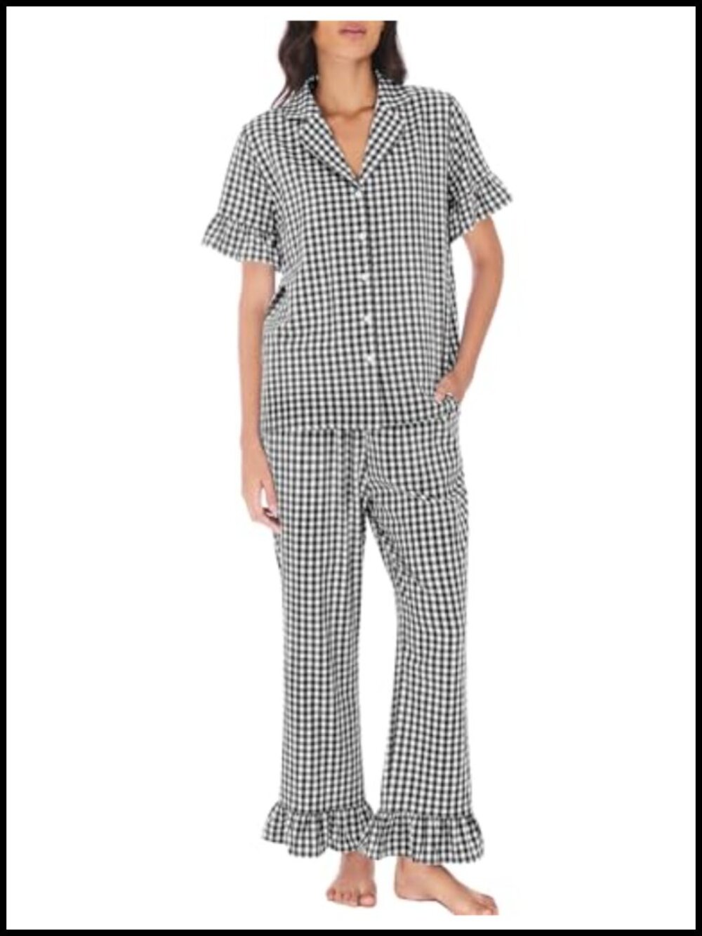 Women Cotton Plaid Pajama Set 2 Piece Button Down Lounge